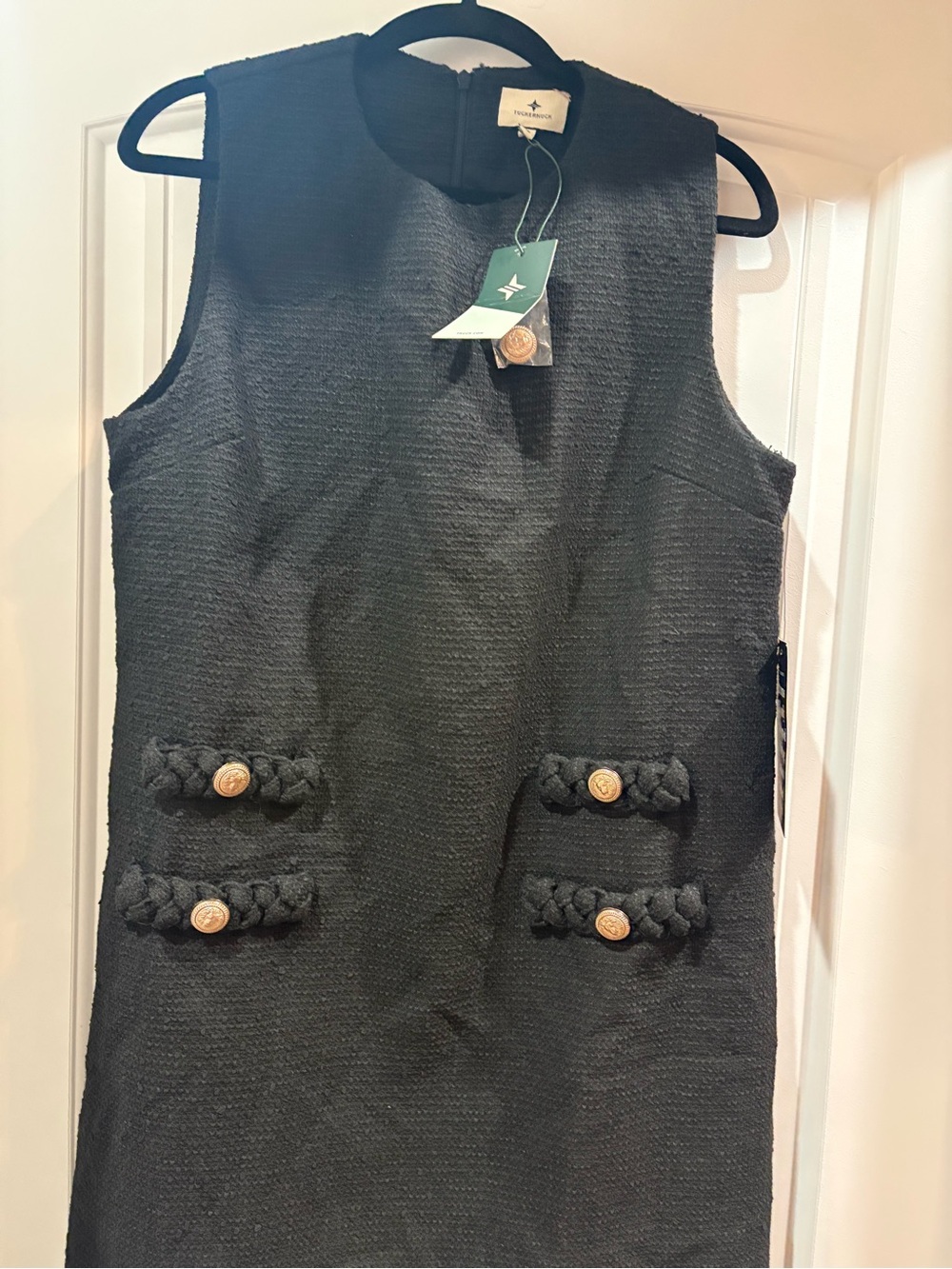 Tuckernuck Black Sleeveless Textured Shift Vest with Braided Pocket Detail